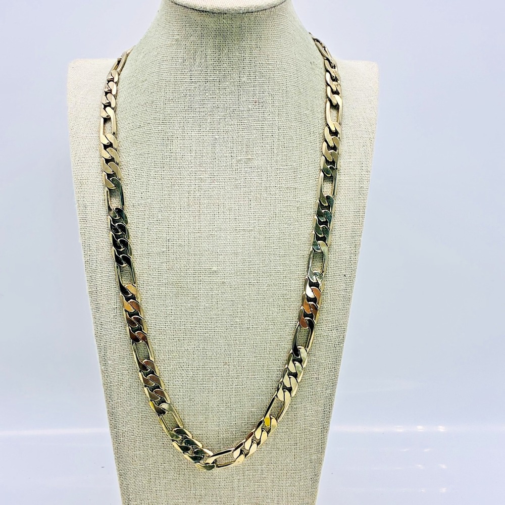 Vintage Gold Tone Figaro Chain Necklace Heavy Chunky Mens Womens Statement